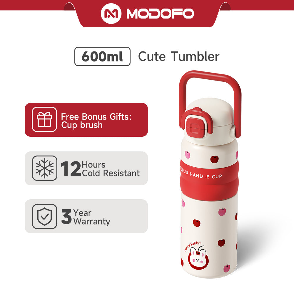 Botol Air Termos Portabel Stainless Steel 316 Lucu MODOFO 600ML dengan Sedotan