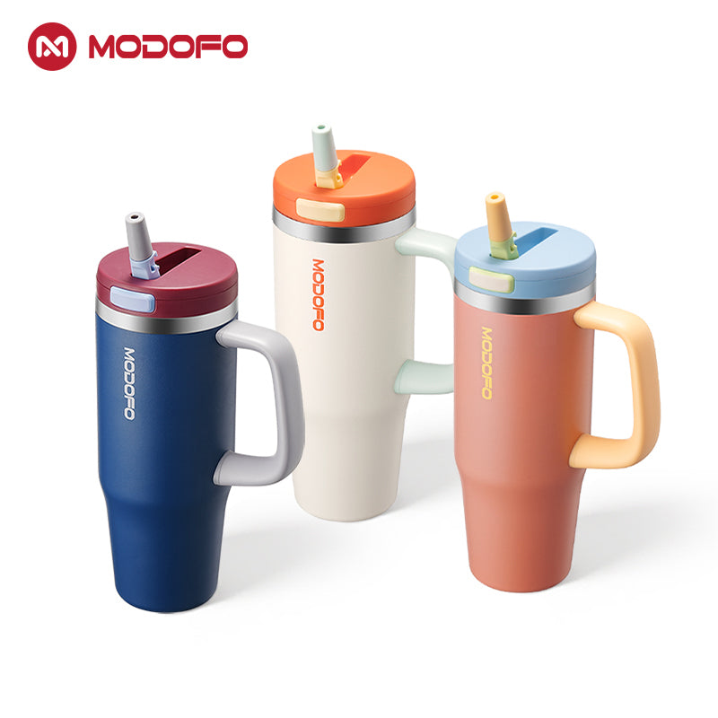 Botol pop-up MODOFO 32oz dengan sedotan, termos baja tahan karat yang cantik dan tahan dingin