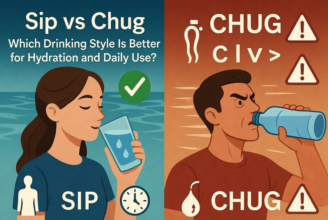 person sipping water slowly versus chugging water quickly showing different drinking styles