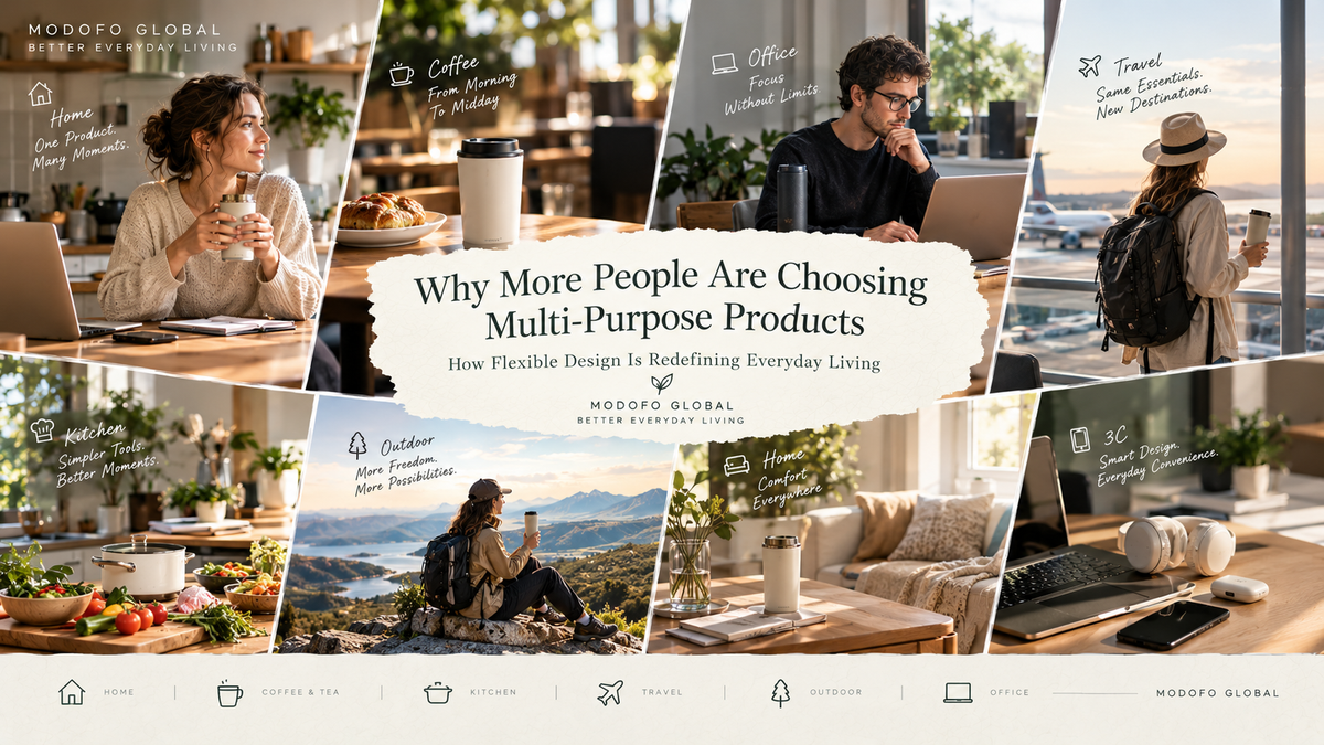 Thoughtfully designed everyday essentials seamlessly used across home, workspace, kitchen, travel, and outdoor settings, reflecting flexible living and the versatility of multi-purpose products.