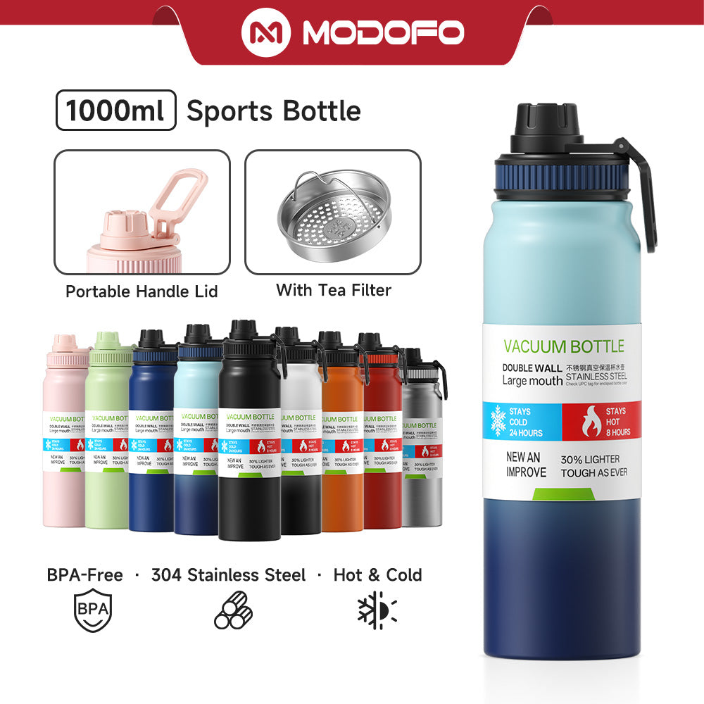 MODOFO 1000ml stainless steel portable sports cup large grade drinking water cup