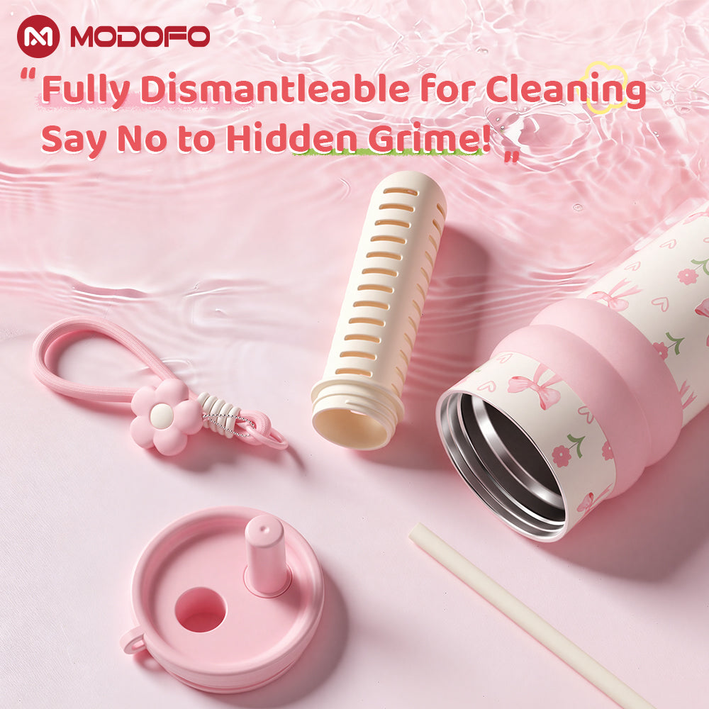 MODOFO 710ml Vacuum Insulated Tumbler with Tea Strainer | 316 Stainless Steel | Hot & Cold Thermal Bottle