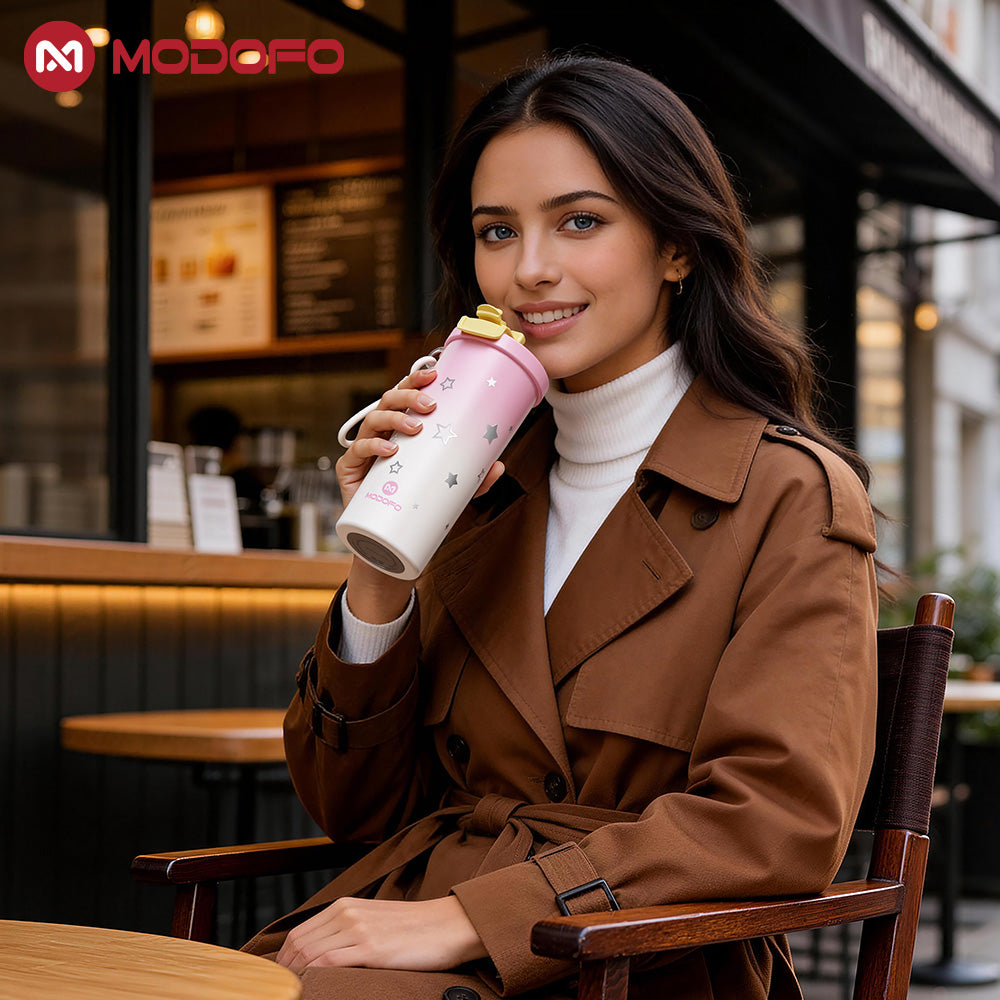 MODOFO Coffee Cup 480ml 316 Stainless Steel With Straw（Customizable star patterns）