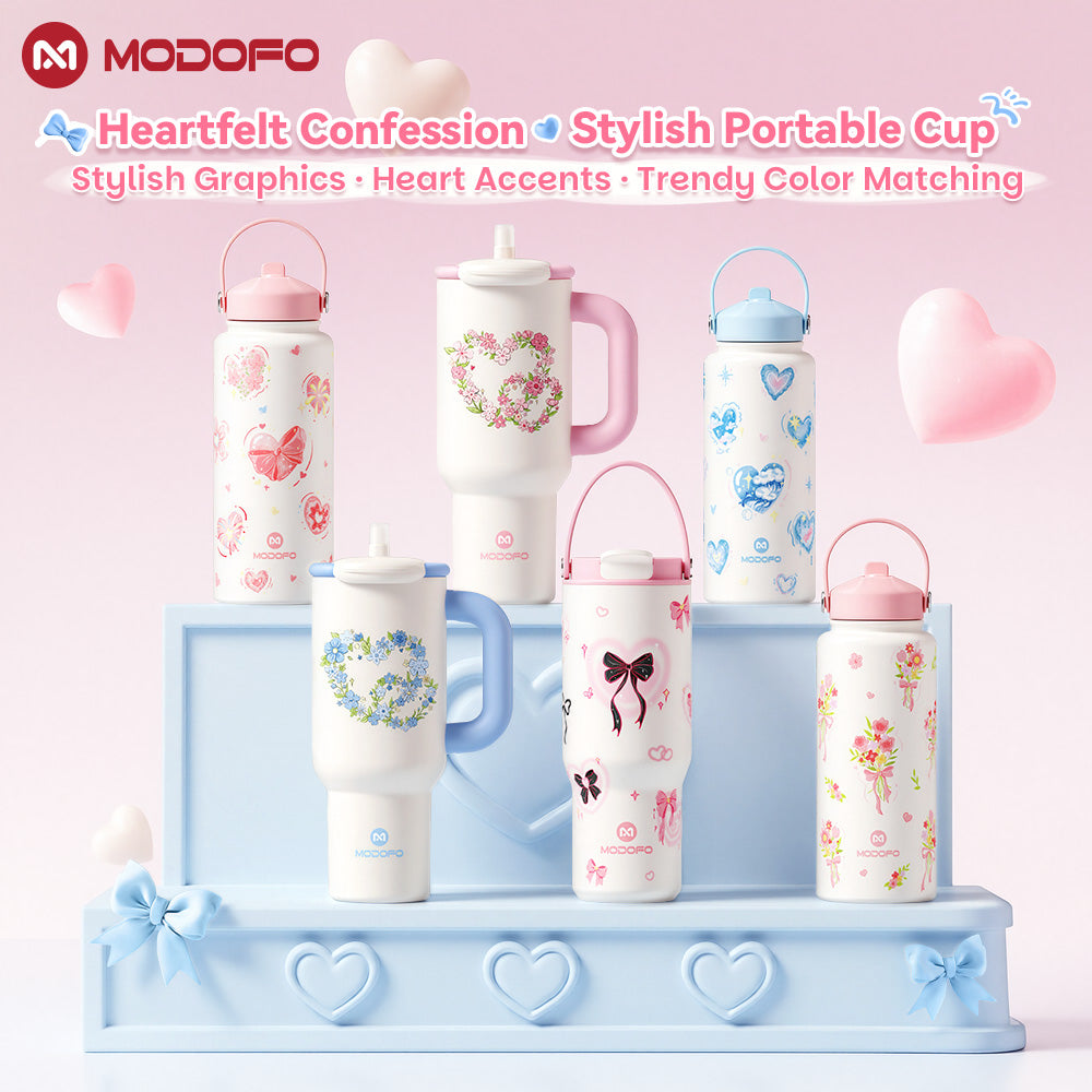 MODOFO 1.0L / 1.2L Tumbler Vakum Estetis dengan Sedotan – Botol Termal Kapasitas Besar