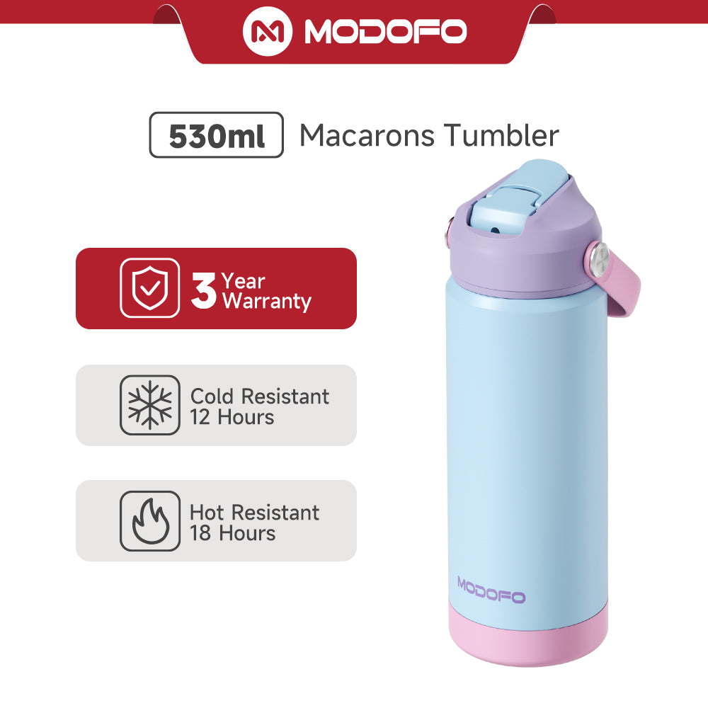 MODOFO Tumbler 18 oz Botol Air Portabel Motif Warna-warni Stainless Steel dengan Sedotan