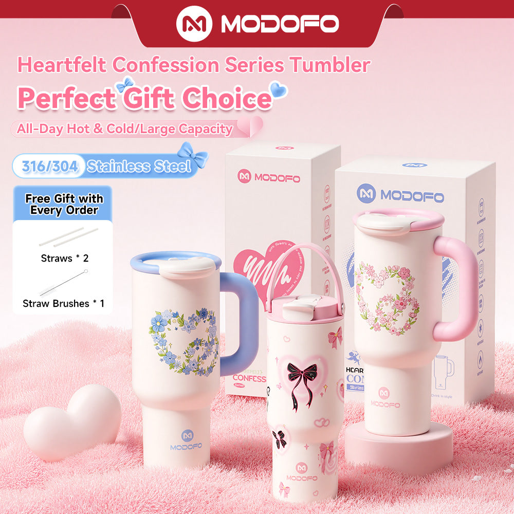 MODOFO 1.0L / 1.2L Tumbler Vakum Estetis dengan Sedotan – Botol Termal Kapasitas Besar