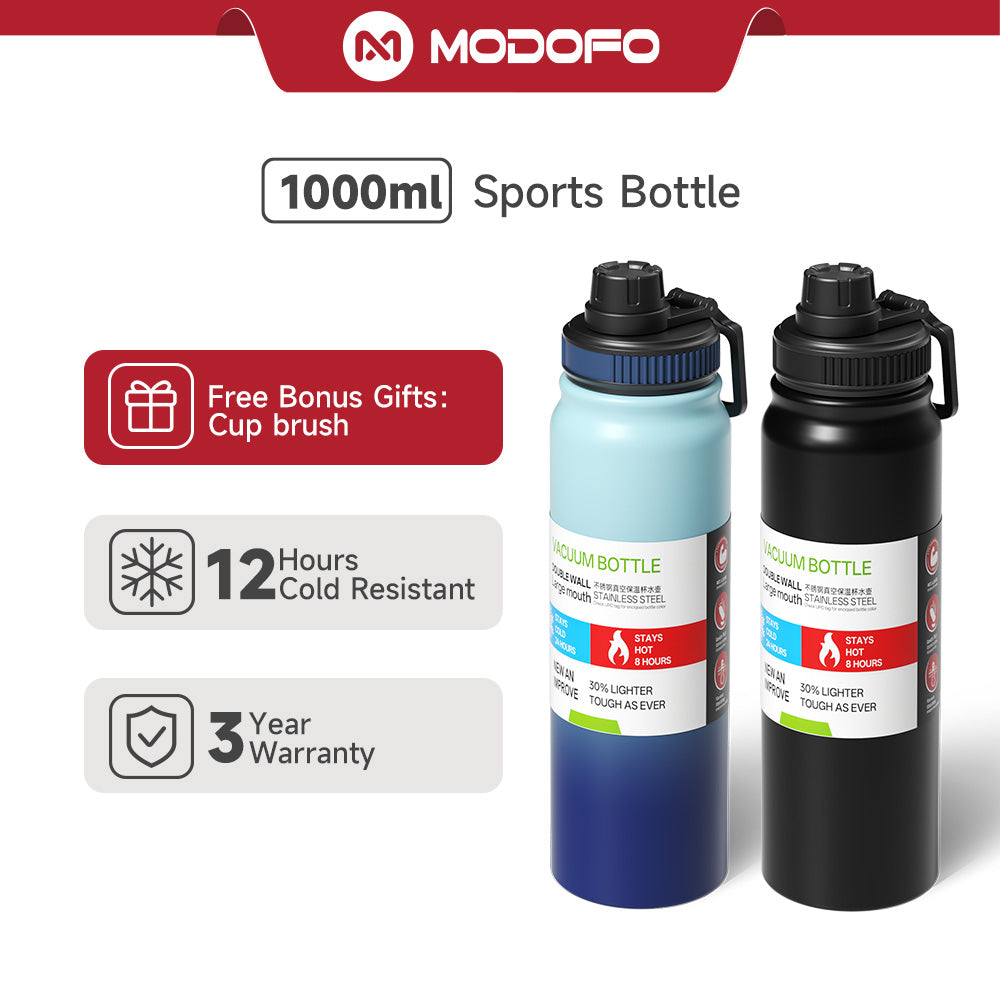 MODOFO 1000ml stainless steel portable sports cup large grade drinking water cup