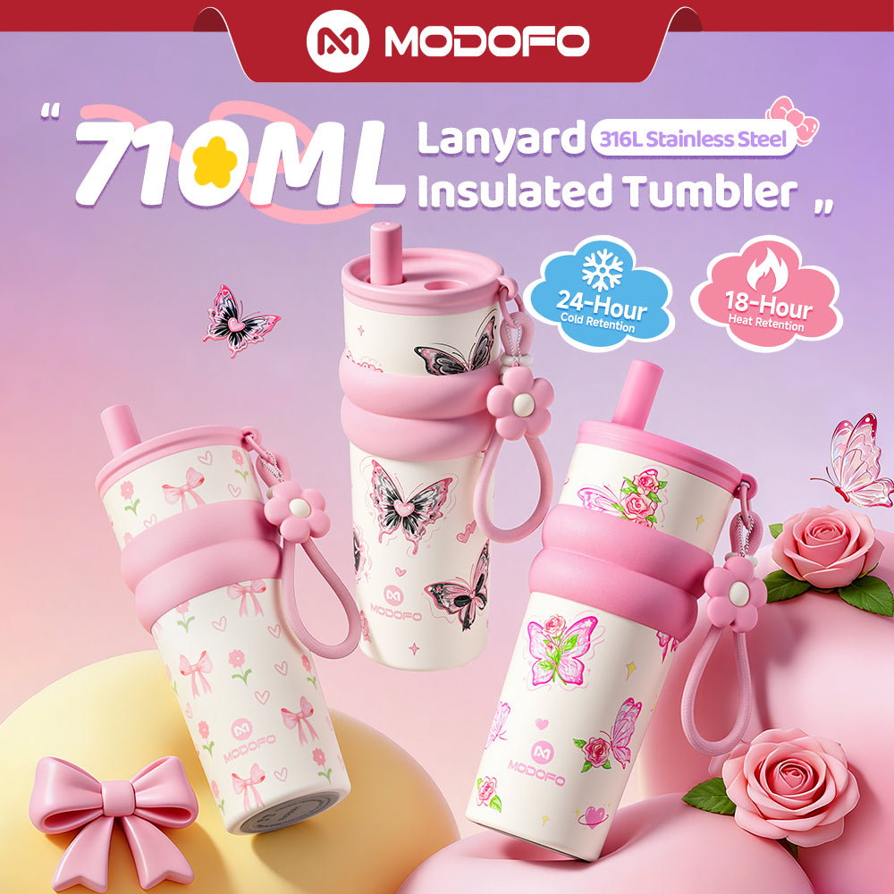 MODOFO 710ml Vacuum Insulated Tumbler with Tea Strainer | 316 Stainless Steel | Hot & Cold Thermal Bottle