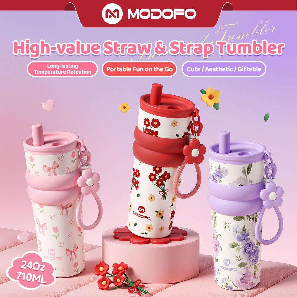MODOFO 710ml Vacuum Insulated Tumbler with Tea Strainer | 316 Stainless Steel | Hot & Cold Thermal Bottle