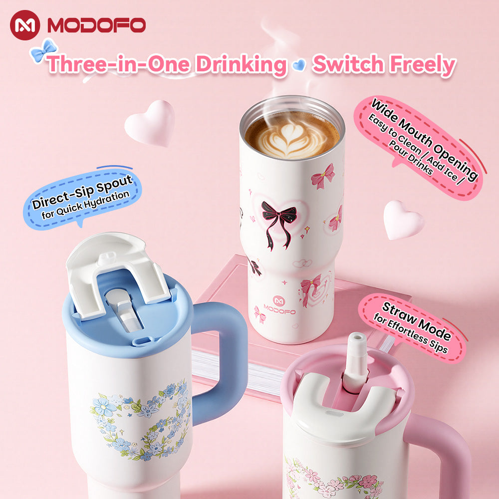 MODOFO 1.0L / 1.2L Tumbler Vakum Estetis dengan Sedotan – Botol Termal Kapasitas Besar