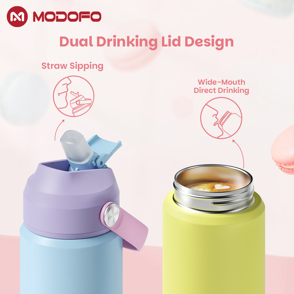 MODOFO Tumbler 18 oz Botol Air Portabel Motif Warna-warni Stainless Steel dengan Sedotan