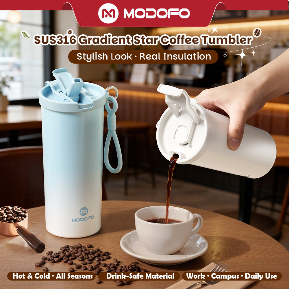 MODOFO Coffee Cup 480ml 316 Stainless Steel With Straw（Customizable star patterns）