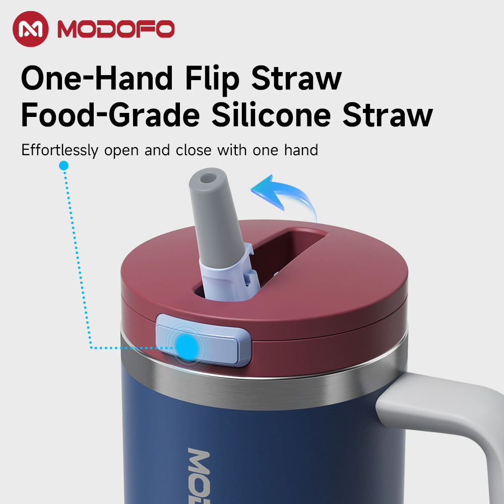 Botol pop-up MODOFO 32oz dengan sedotan, termos baja tahan karat yang cantik dan tahan dingin