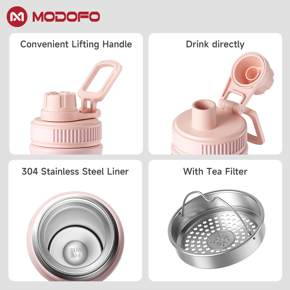 MODOFO 1000ml stainless steel portable sports cup large grade drinking water cup
