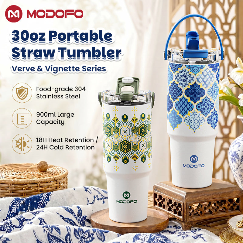 MODOFO 30oz Tumbler Tahan Sejuk Straw Batik Series botol air tahan sejuk Insulated Tumbler with Straw Thermos Bottle