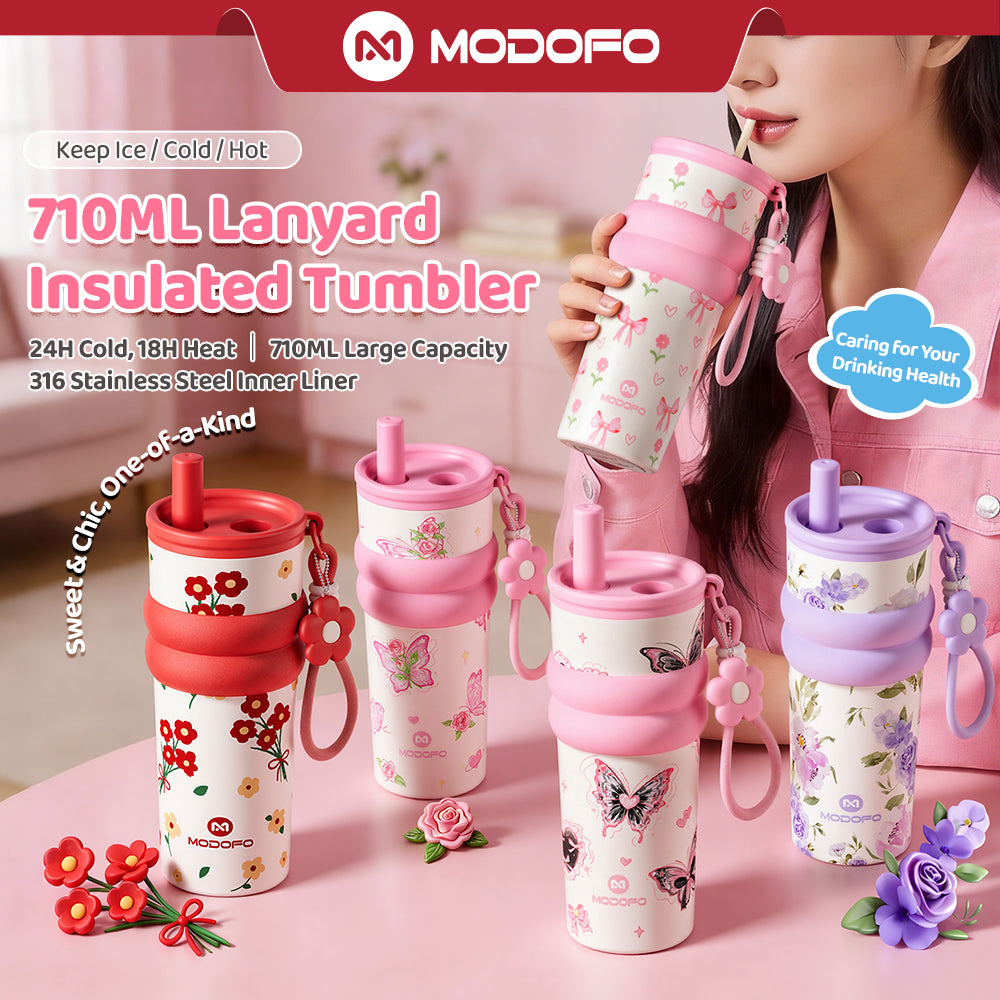 MODOFO 710ml Vacuum Insulated Tumbler with Tea Strainer | 316 Stainless Steel | Hot & Cold Thermal Bottle