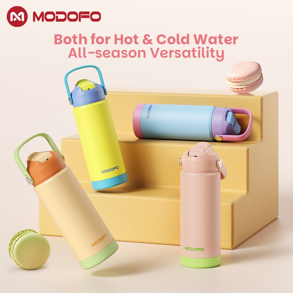 MODOFO Tumbler 18 oz Botol Air Portabel Motif Warna-warni Stainless Steel dengan Sedotan