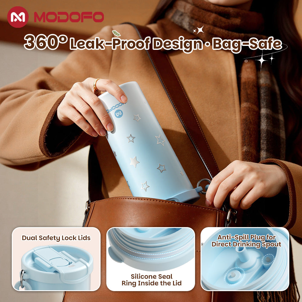 MODOFO Coffee Cup 480ml 316 Stainless Steel With Straw（Customizable star patterns）