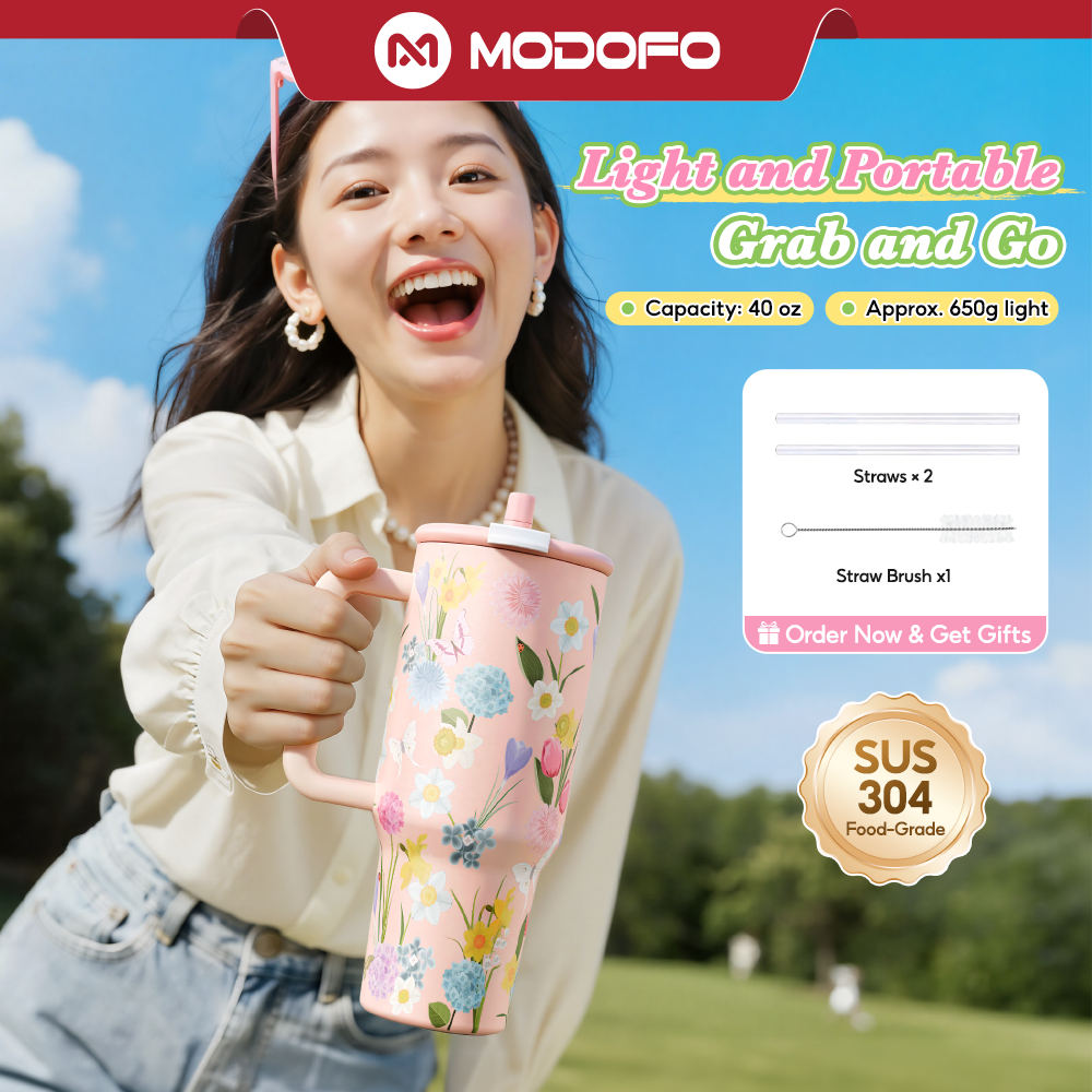 Tumbler Berinsulasi MODOFO 40 oz dengan Sedotan | Botol Stainless Steel Kapasitas Besar 1200 ml
