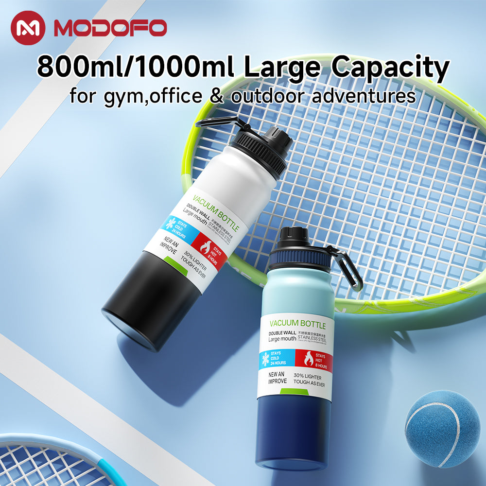 MODOFO 1000ml stainless steel portable sports cup large grade drinking water cup
