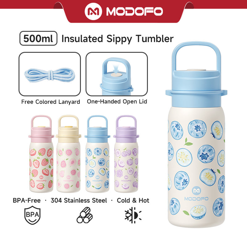 MODOFO 500 ml Insulated Tumbler with Strap – Carry Berry  | Compact Stainless Steel Bottle