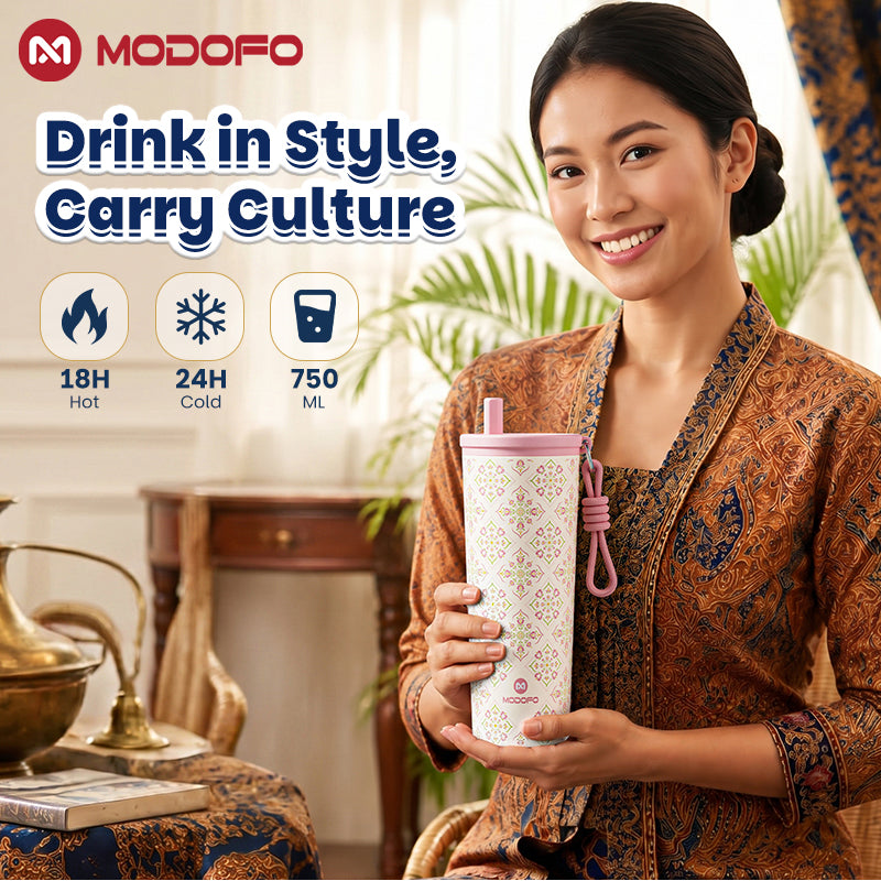 MODOFO 30oz Tumbler Tahan Sejuk Straw Batik Series botol air tahan sejuk Insulated Tumbler with Straw Thermos Bottle