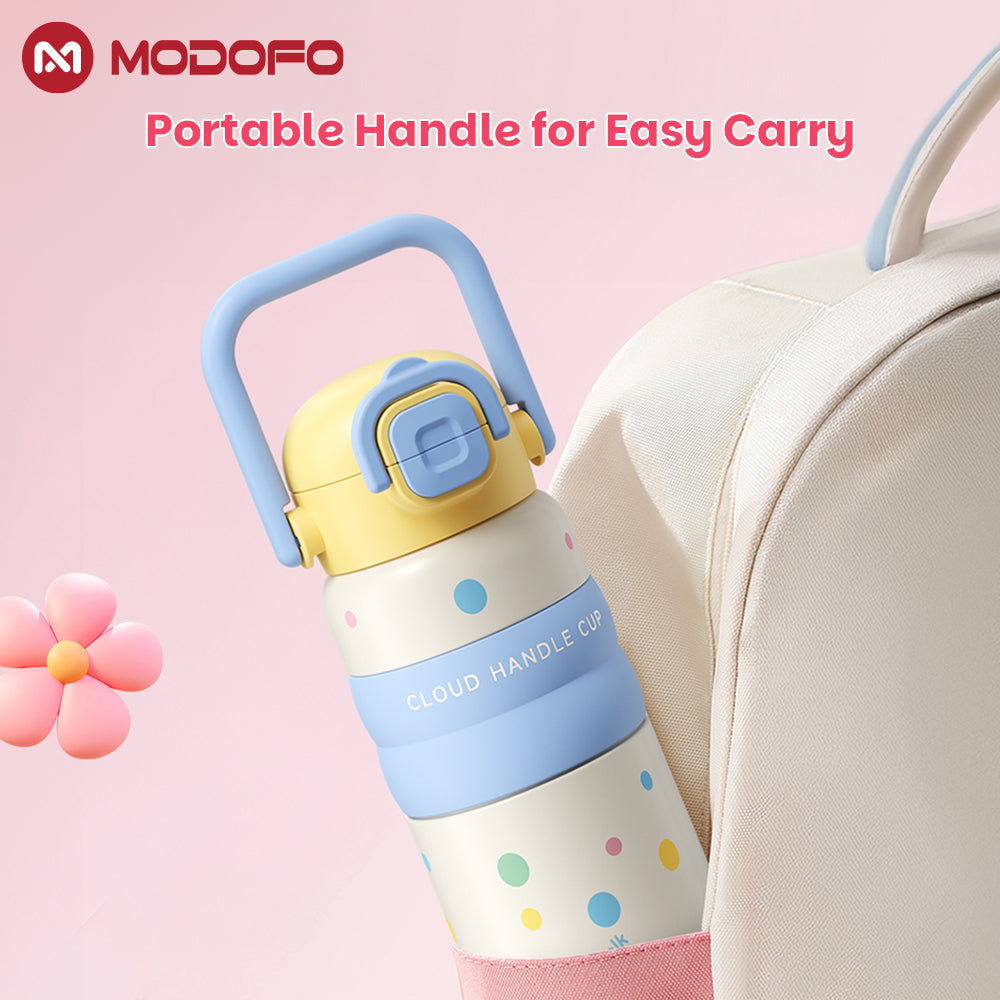 MODOFO 600ML Cute 316 Stainless Steel Portable Thermos Water Bottle with Straw