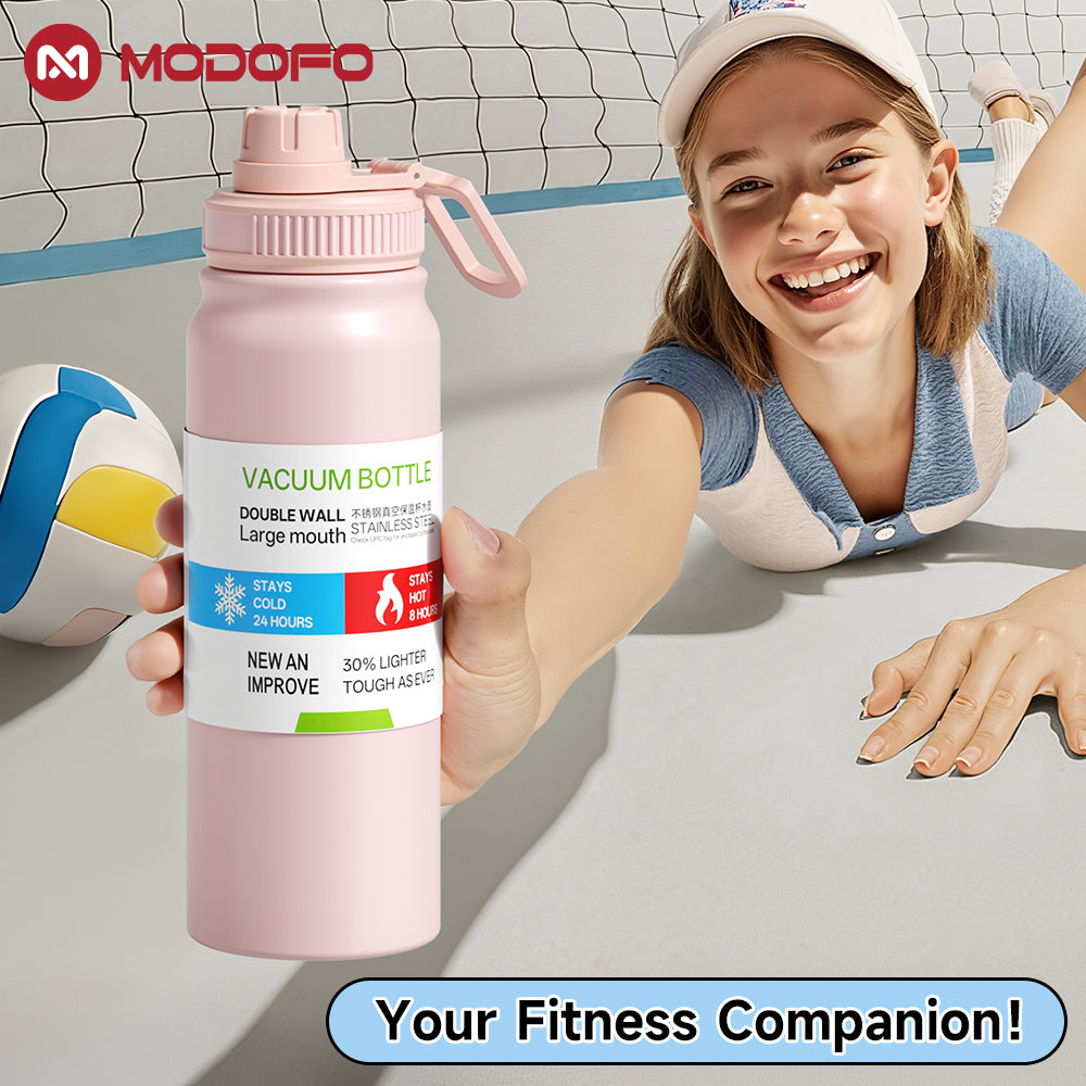 MODOFO 1000ml stainless steel portable sports cup large grade drinking water cup