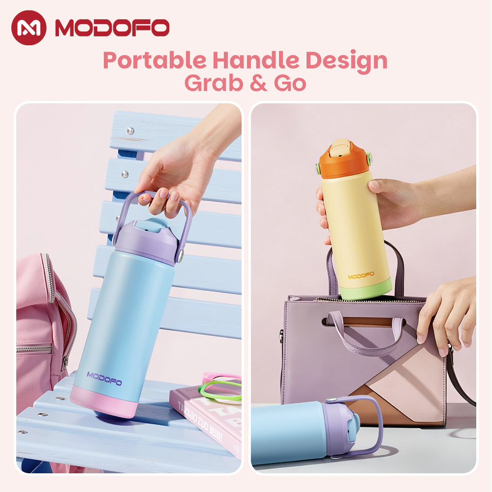 MODOFO Tumbler 18 oz Botol Air Portabel Motif Warna-warni Stainless Steel dengan Sedotan