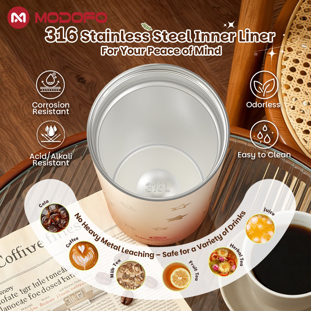 MODOFO Coffee Cup 480ml 316 Stainless Steel With Straw（Customizable star patterns）