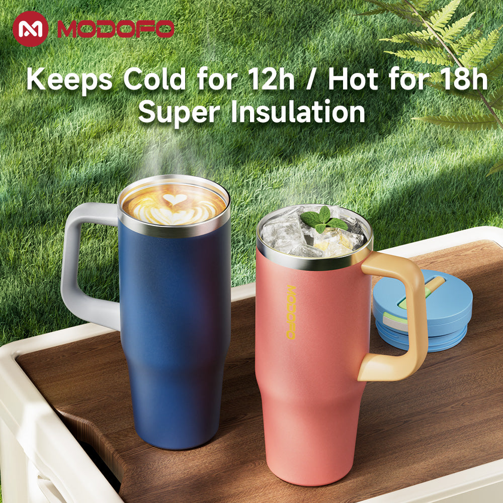 Botol pop-up MODOFO 32oz dengan sedotan, termos baja tahan karat yang cantik dan tahan dingin