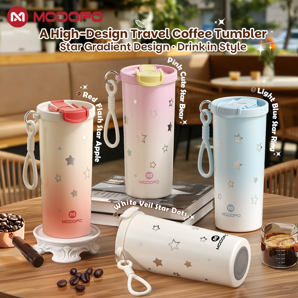 MODOFO Coffee Cup 480ml 316 Stainless Steel With Straw（Customizable star patterns）