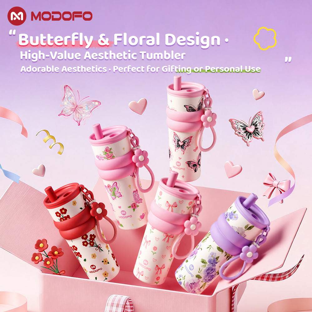 MODOFO 710ml Vacuum Insulated Tumbler with Tea Strainer | 316 Stainless Steel | Hot & Cold Thermal Bottle