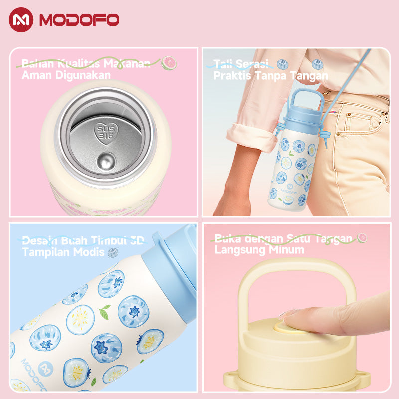 MODOFO 500 ml Insulated Tumbler with Strap – Carry Berry  | Compact Stainless Steel Bottle