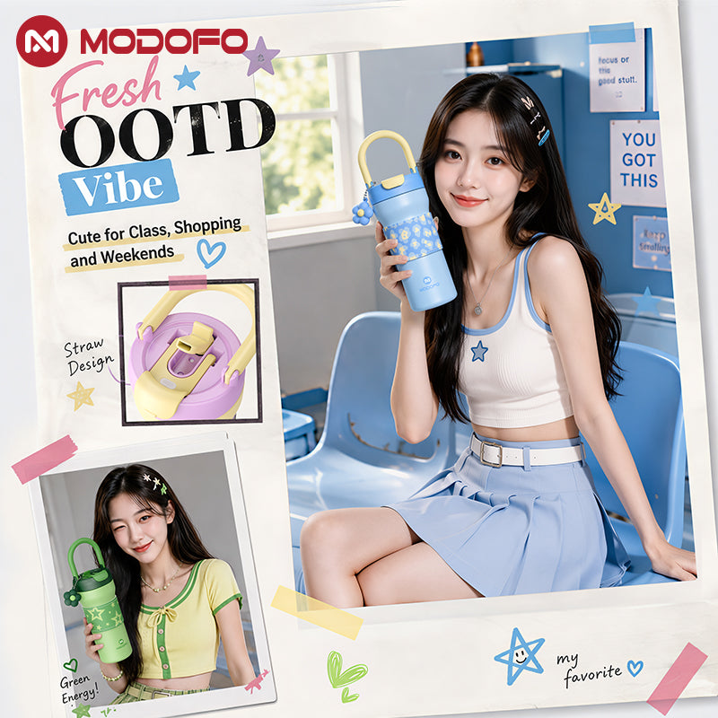MODOFO Tumbler 24oz/710ml Tumbler Tahan Sejuk Straw 316 Stainless Steel Water Bottle