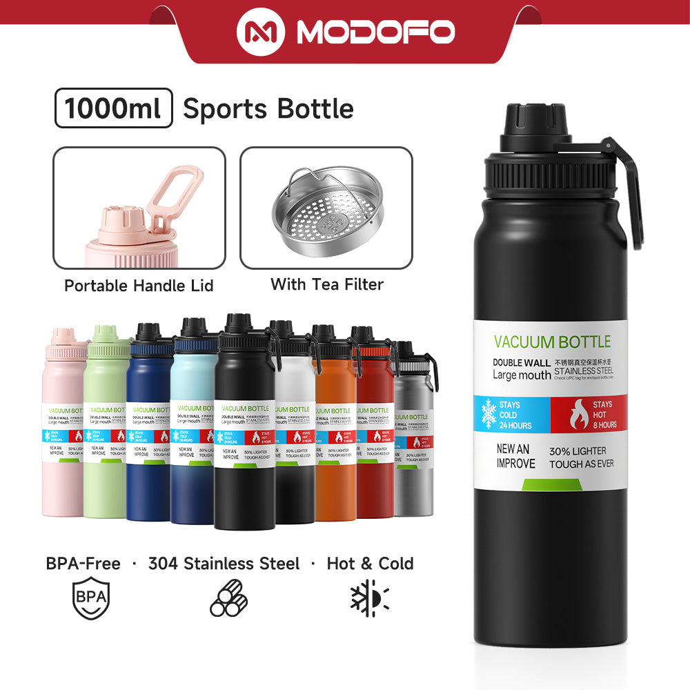MODOFO 1000ml stainless steel portable sports cup large grade drinking water cup