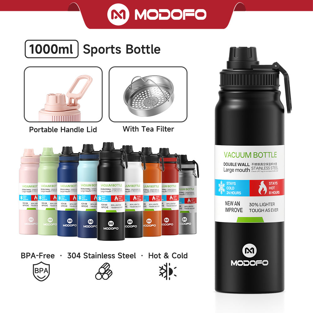 MODOFO 1000ml stainless steel portabel olahraga cangkir cangkir air minum kelas besar