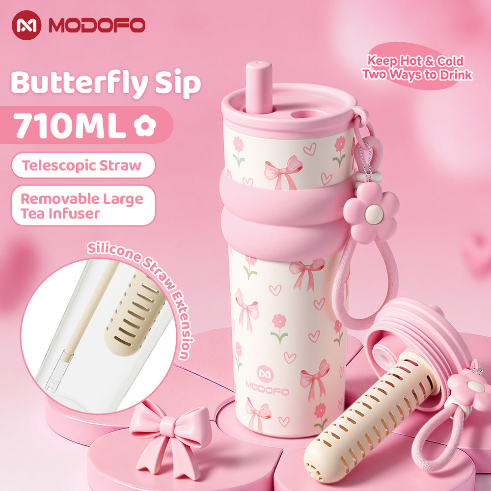 MODOFO 710ml Vacuum Insulated Tumbler with Tea Strainer | 316 Stainless Steel | Hot & Cold Thermal Bottle