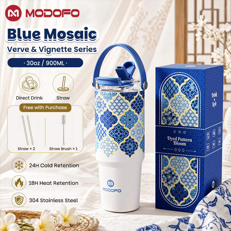 MODOFO 30oz Tumbler Tahan Sejuk Straw Batik Series botol air tahan sejuk Insulated Tumbler with Straw Thermos Bottle