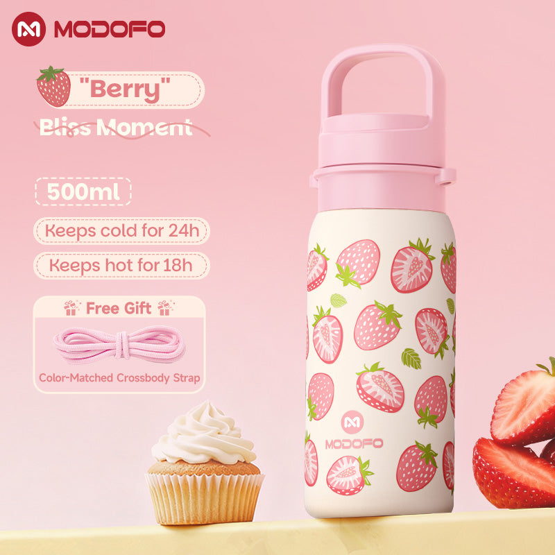 MODOFO 500 ml Insulated Tumbler with Strap – Carry Berry  | Compact Stainless Steel Bottle