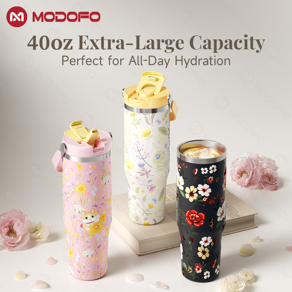 MODOFO 40 oz Insulated Tumbler with Straw | 1200 ml Large-Capacity Stainless Steel Travel Bottle