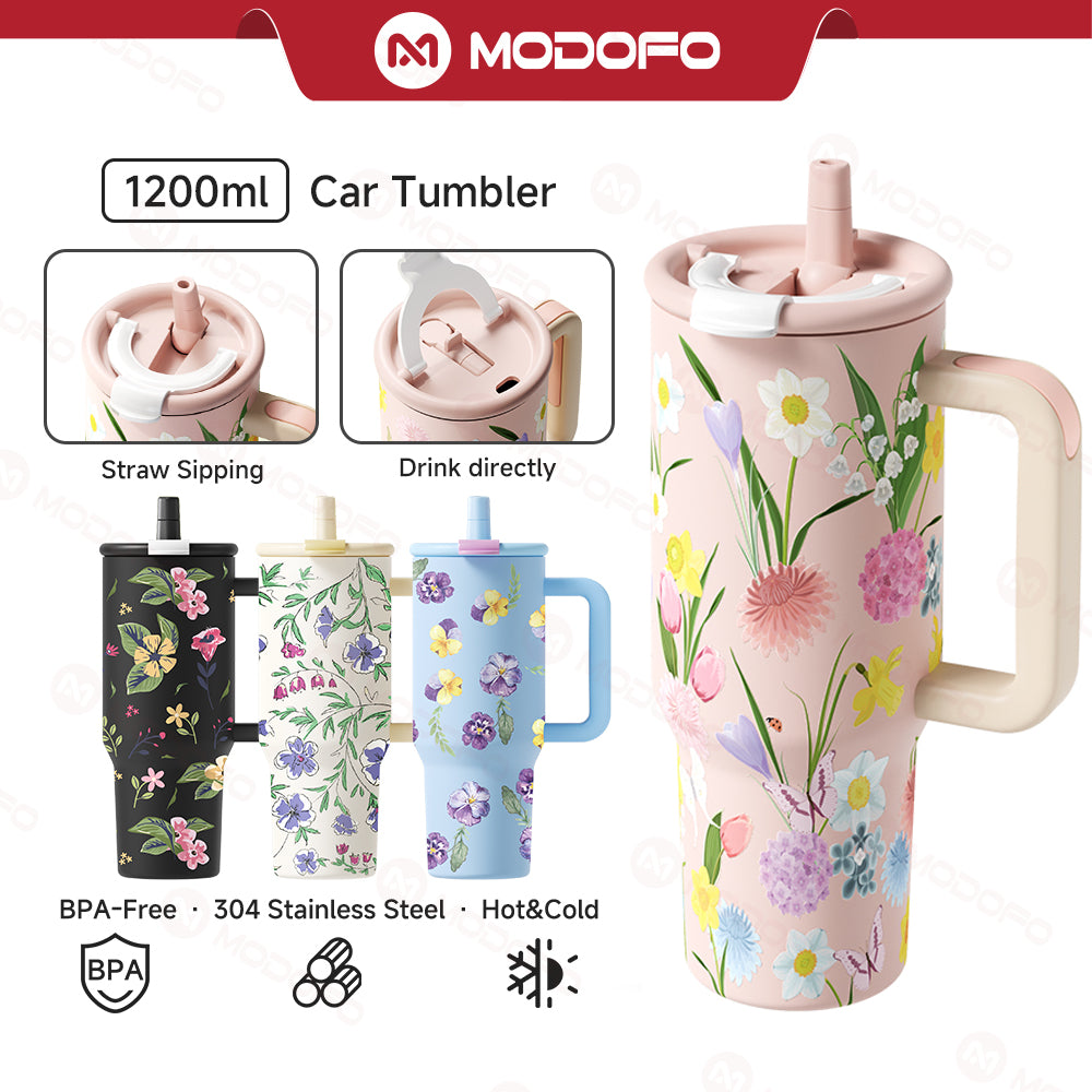 MODOFO 40 oz Insulated Tumbler with Straw | 1200 ml Large-Capacity Stainless Steel Bottle
