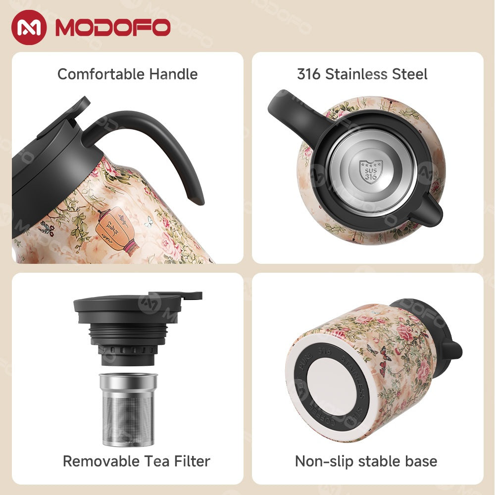 Teko Termos MODOFO 316 Stainless Steel | Teko Kopi Termal 1 L untuk Minuman Panas dan Dingin