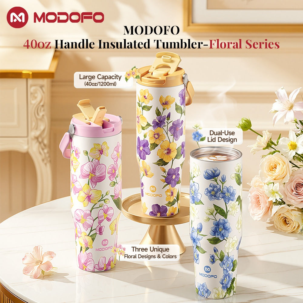 MODOFO 40oz Stainless Steel Insulated Tumbler with Straw – Large Capacity, Dual-Lid Design, Vacuum-Sealed for Hot & Cold Drinks