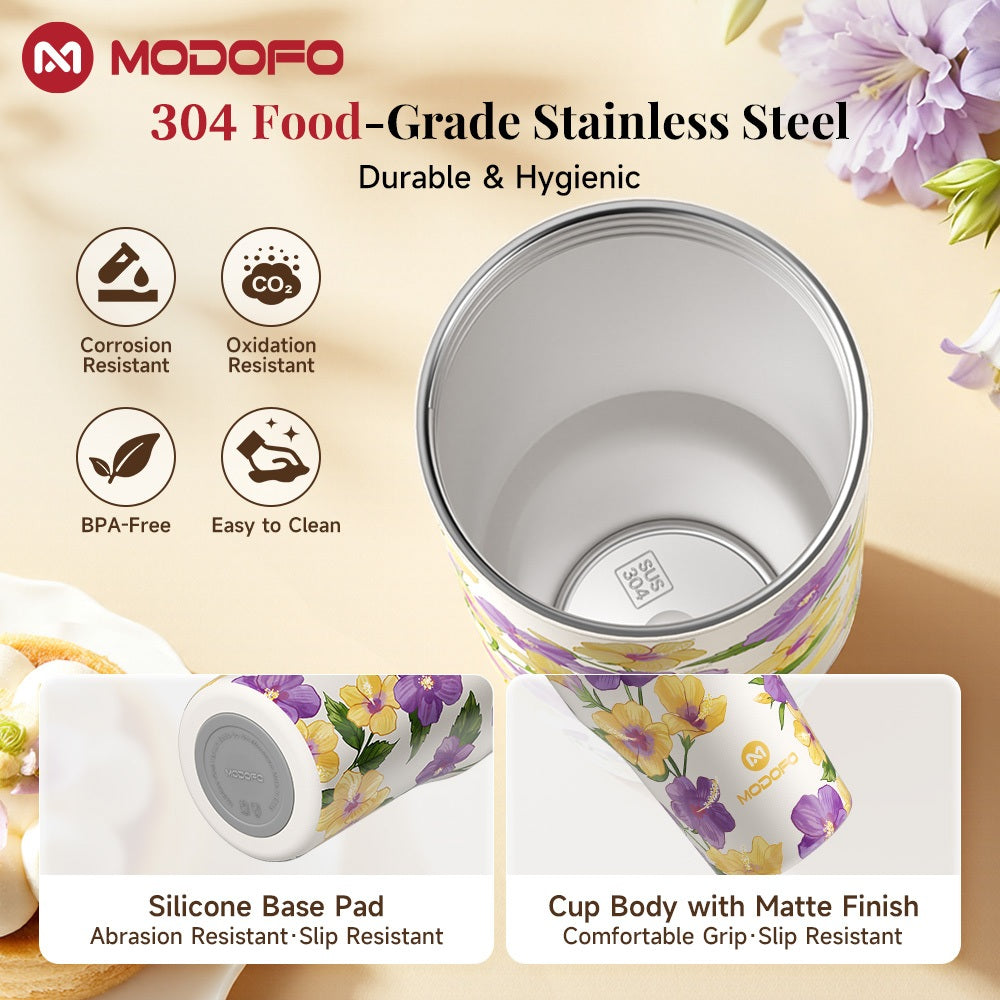 MODOFO 40oz Stainless Steel Insulated Tumbler with Straw – Large Capacity, Dual-Lid Design, Vacuum-Sealed for Hot & Cold Drinks