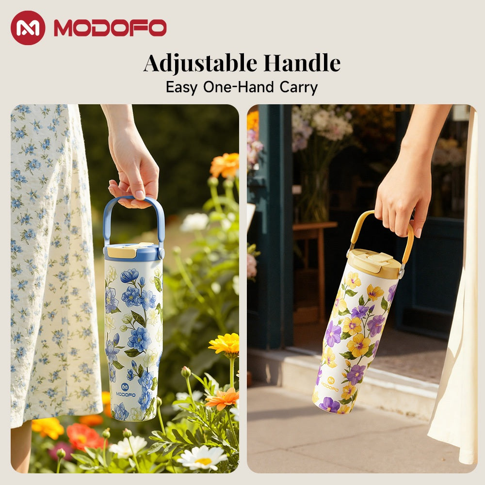 MODOFO 40oz Stainless Steel Insulated Tumbler with Straw – Large Capacity, Dual-Lid Design, Vacuum-Sealed for Hot & Cold Drinks