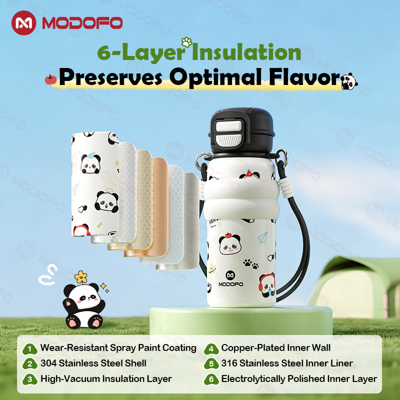 MODOFO Panda Series 530ml Kids Insulated Tumbler with Straw | Stainless Steel Thermos Bottle