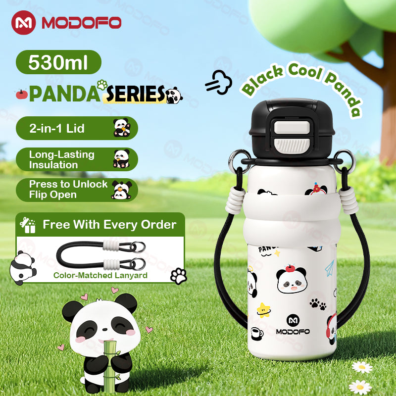 MODOFO Panda Series 530ml Kids Insulated Tumbler with Straw | Stainless Steel Thermos Bottle