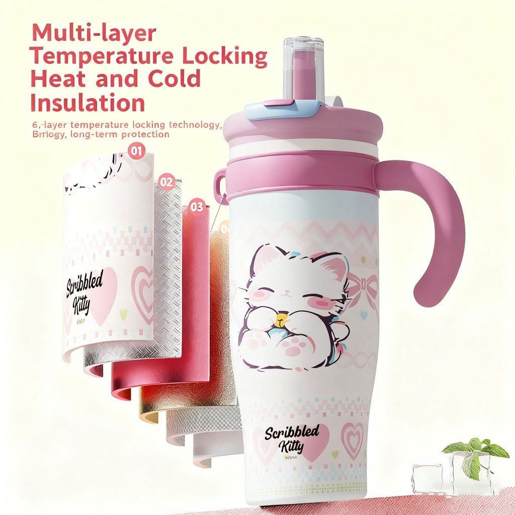 MODOFO 1200ml Ceramic Insulated Water Bottle | Tea Infuser + Straw Multi-functional Sports Water Bottle