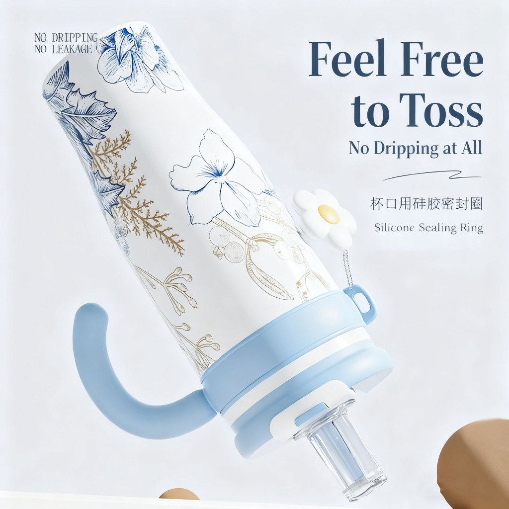 MODOFO 1200ml Ceramic Insulated Water Bottle | Tea Infuser + Straw Multi-functional Sports Water Bottle